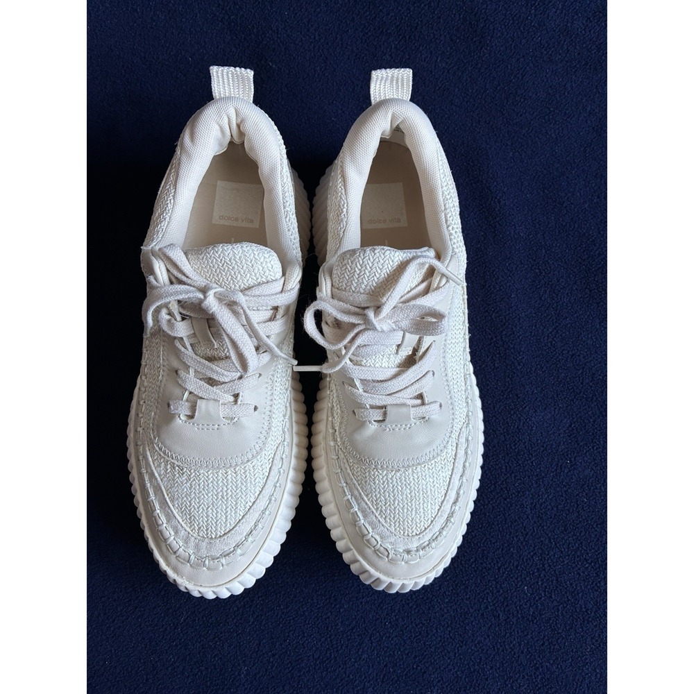 Dolce Vita Cream Platform Sneakers Size 9 Woven Chunky Ivory Lace Up Shoes - Picture 12 of 12
